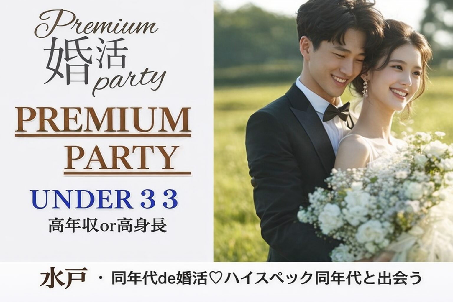 5月23日(土)14:15〜15:45　水戸＼under３３♡式場de婚活／《1~2年以内に結婚相手と出会いたい》安定年収男性×穏やかな関係が理想の二人♡